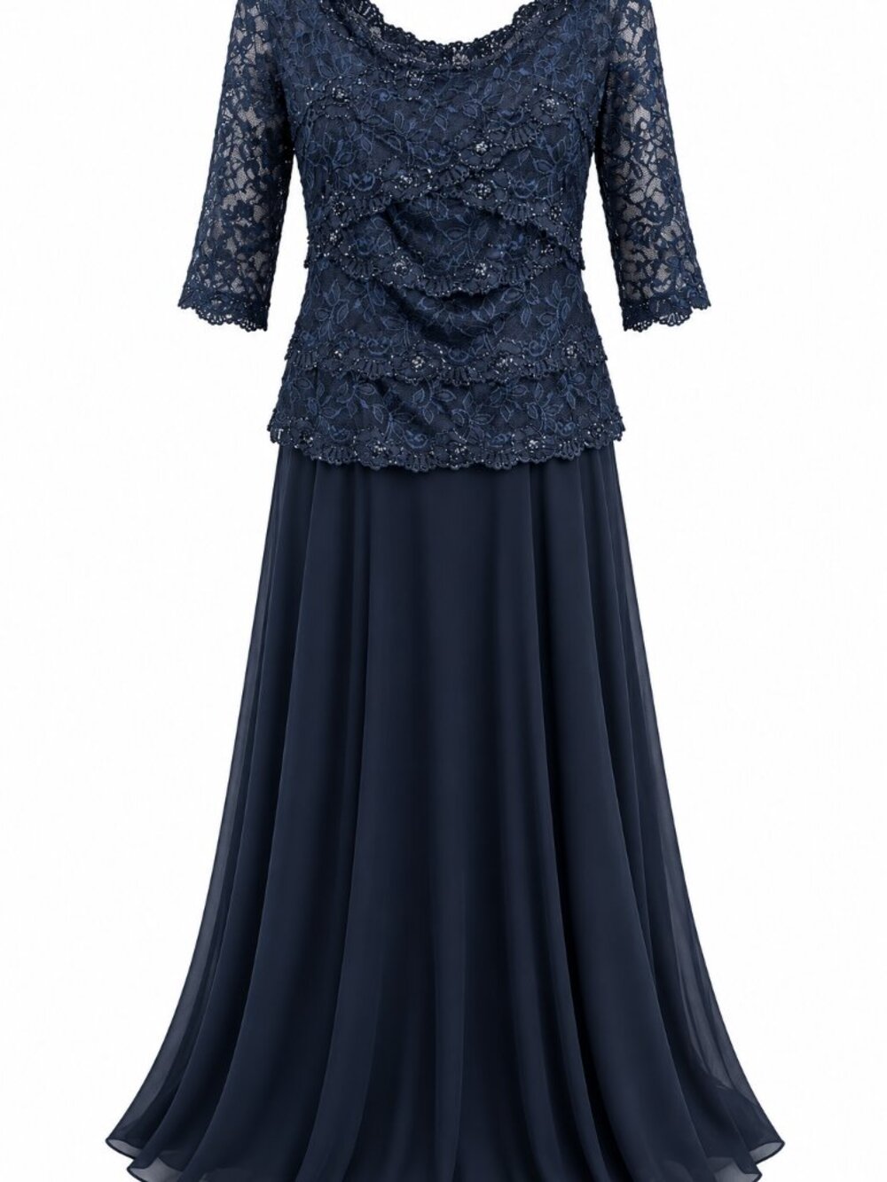 Patra Navy Blue Lace Beaded Formal Dress Size 14 3/4 Sleeve Mother of Bride